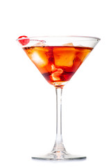 manhattan cocktail in martini glass on white background
