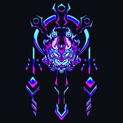 tiger cat sacred geometry tribal T-shirt design illustration club zoo bali culture artwork traditional art