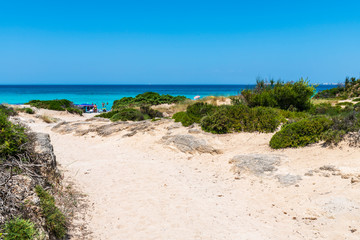 Golden beaches and clear sea. Magic of Salento. Punta della Suina. Puglia, Italy