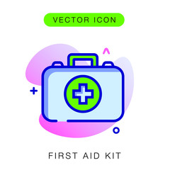 Firs aid kit equipment for camping tourism active hiking icon vector isolated medical tools 