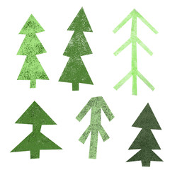 Christmas trees textural different green geometric set