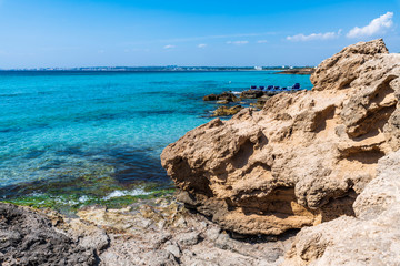 Golden beaches and clear sea. Magic of Salento. Punta della Suina. Puglia, Italy