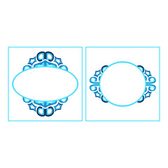 Set of Vector Design of a Blue Ancient Ornament Circle Frame with a Natural Theme