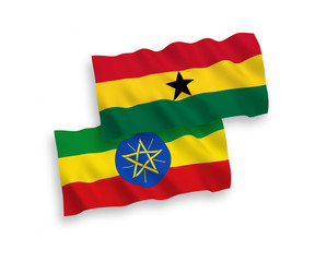 Flags of Ghana and Ethiopia on a white background