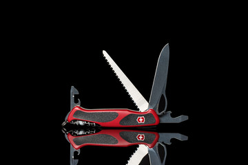 BELARUS, MINSK - MAY, 2020: Multitool knife Victorinox RangerGrip 79 on a black background