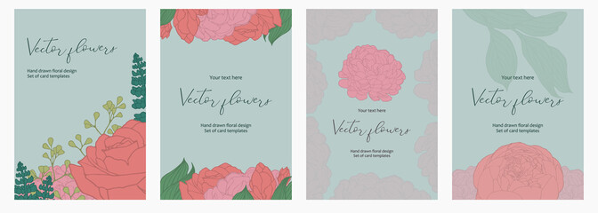 Naklejka premium Set of hand drawn cards for design. Vector botanical design