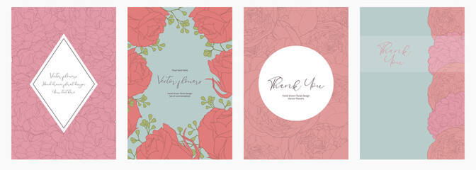 Set of hand drawn cards for design. Vector botanical design