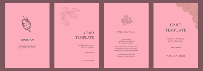 Set of hand drawn cards for design. Vector botanical design