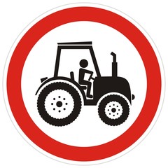 No entry for tractors, road sign, vector icon. Red prohibition sign. Stop symbol.