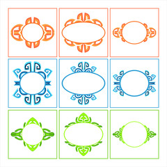 Set Vector Design of an Orange, Blue and Green Ancient Ornament Circle Frame with a Natural Theme