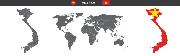 Fototapeta na wymiar vector map flag of Vietnam isolated on white background