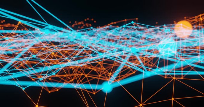 Abstract Technology Background  Animation Of Shiny Light Blue And Orange Plexus.