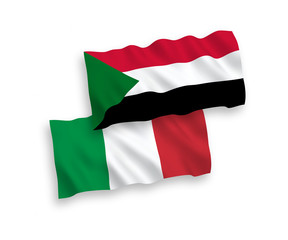 Flags of Italy and Sudan on a white background