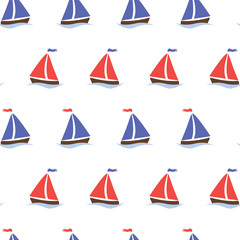 Seamless pattern with sailboats. Vector illustration on a white background. 