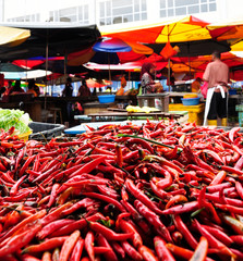 Red chilli pepper stall in the old market in Malaysia