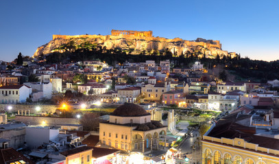 Fototapeta na wymiar Athens skyline with Acropolis at night, Greece