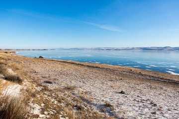 
Winter Baikal, transparent even ice