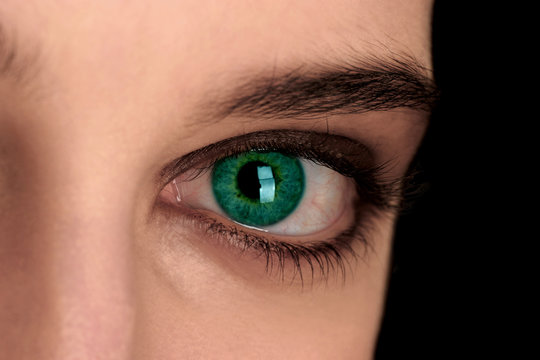 An up-close picture of a beautiful green eye