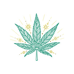 Obraz premium Cannabis leaf. Marijuana leaf hand drawn vector illustration. Cannabis sketch drawing. Part of set.