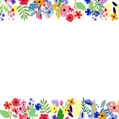 Floral frame made of flowers. Wildflowers leaves and branches. Vector illustration.