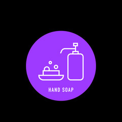 Hand soap icon in line style on black
