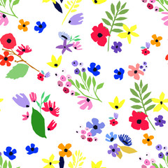 Seamless pattern. Vector floral design with wildflowers. Romantic background