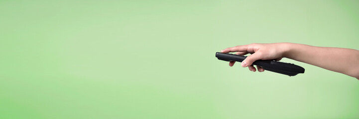 Fototapeta premium TV or video remote control close-up テレビやビデオのリモコンのクローズアップ