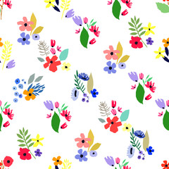 Seamless pattern. Vector floral design with wildflowers. Romantic background