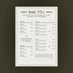 restaurant menu card