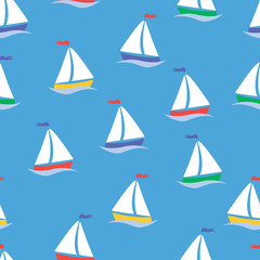 Vector illustration. Seamless pattern with sailboats on a blue background.