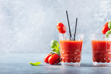 Vegan tomato juice with basil and peppe