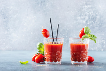 Vegan tomato juice with basil and peppe