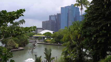 Singapore Gardens by the Bay Park and Modern Skyscrapers Skyline