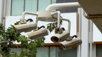 4 Surveillance CCTV Cameras Looking in All Directions in City of Singapore