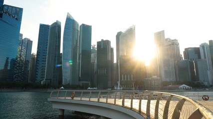 Singapore Skyline of Finance District Office Skyscrapers at Sunset