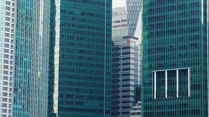 Glass Facade of Multiple Modern Office Skyscrapers in City