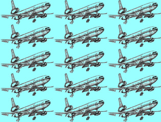 Seamless pattern with pencil drawn airplanes. Backgrounds and textures for boys, travel, business design, packaging fabric textiles prints