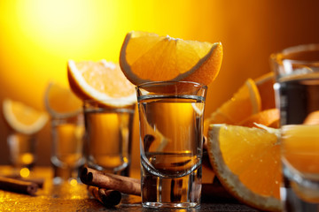 Tequila with orange and cinnamon.