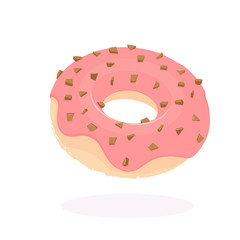 Donut with pink icing isolated on a white background