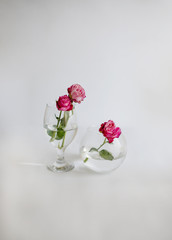 roses in a glass and glass round