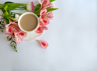 flowers and cup of coffee background