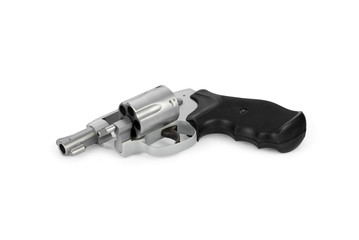 .38 airweight pocket revolver isolated on white background, backup gun, open the chamber