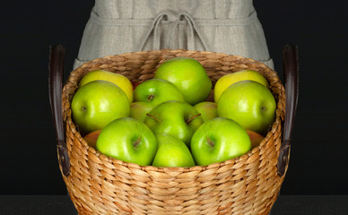 Apples in a basket against a dark background