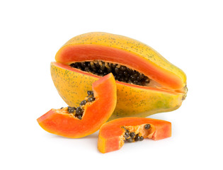 ripe papaya fruit isolated on white background