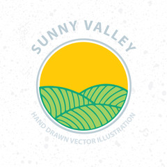 Valley illustration. Nature and meadows. Landscape abstract logo.