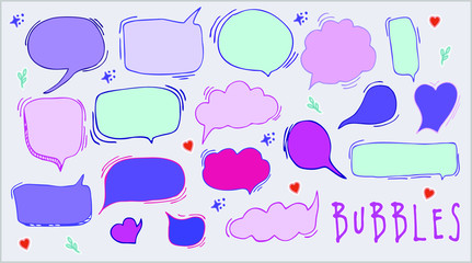 Space, neon set of hand-drawn frames for talking and chat, isolated on white background vector. 