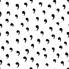 Seamless neutral pattern. Black hand-drawn commas on a white background. Scandinavian cozy ornament. Vector doodle illustrations with geometric shapes for wallpaper, posters, wrapping paper, textiles