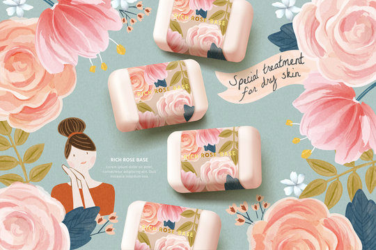 Cosmetic ads for rose soap