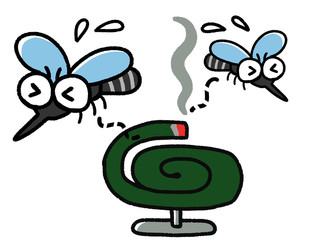 蚊取り線香から逃げる二匹の蚊　害虫　夏