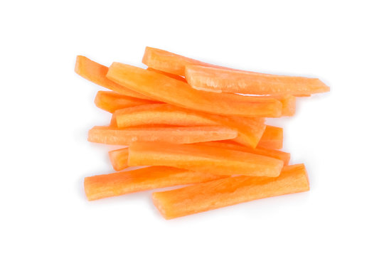 carrot sticks isolated on white background, top view